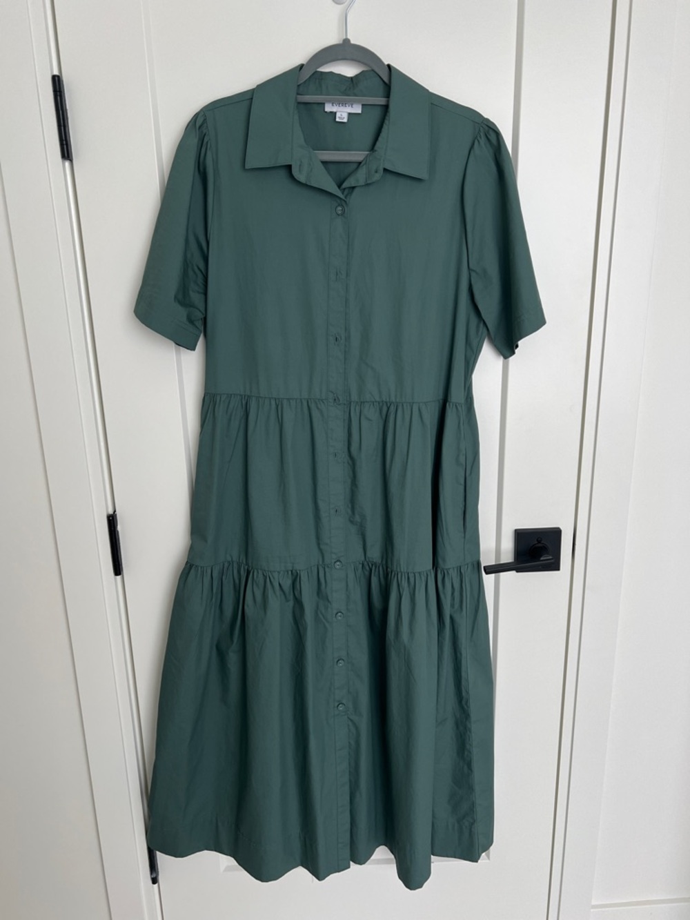 Evereve Dark Green Tiered Midi Shirt Dress